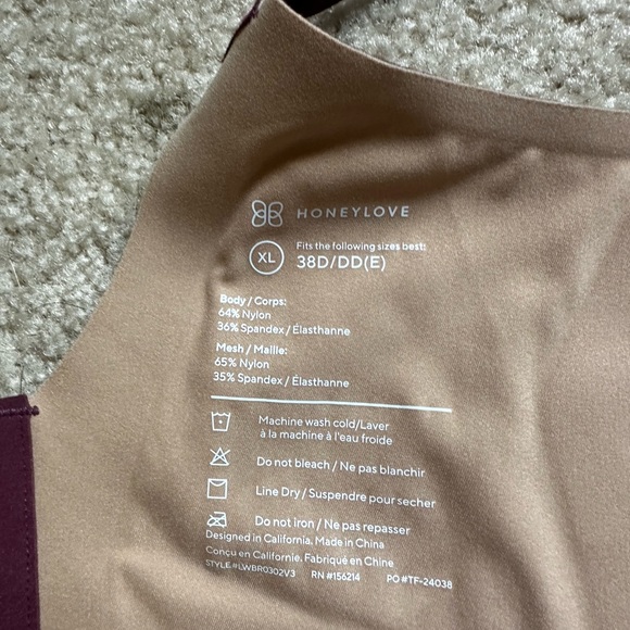 Honey Love Wireless Crossover Bra Plum Size 38 D/DD - Picture 4 of 4